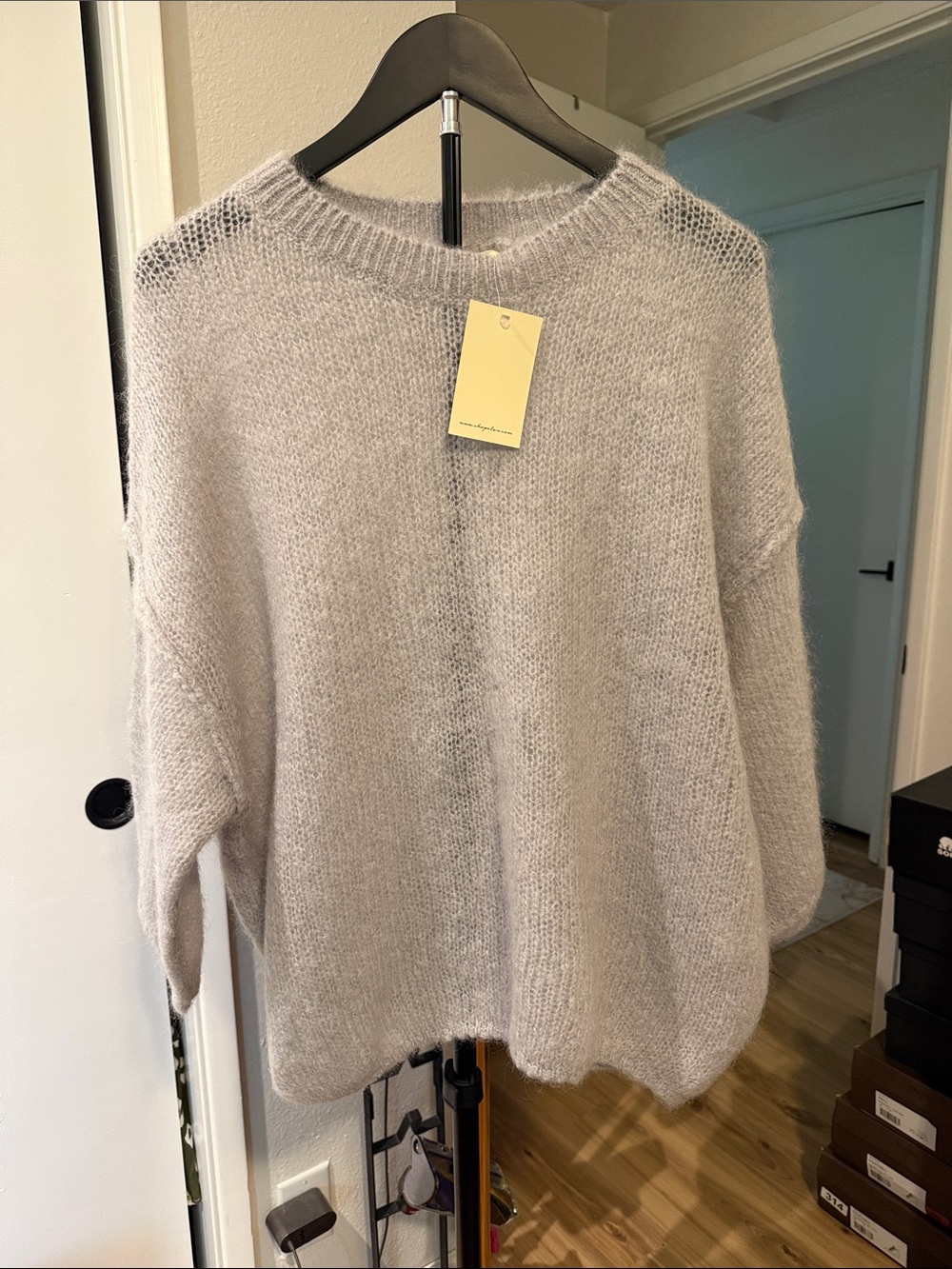 Elan Light Gray Mohair-Blend Crewneck Sweater